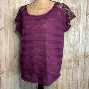 🐺Aeropostale Purple Sheer Striped Short Sleeved Shirt